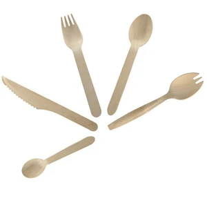 Image of Disposable dinnerware biodegradable utensils tray wooden cutlery