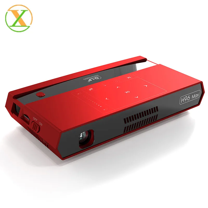 

Newest Portable Projector H96 Max 4K 3D Full HD Smart DLP Mini Projector for Home Theater /Business & Education, Red and black