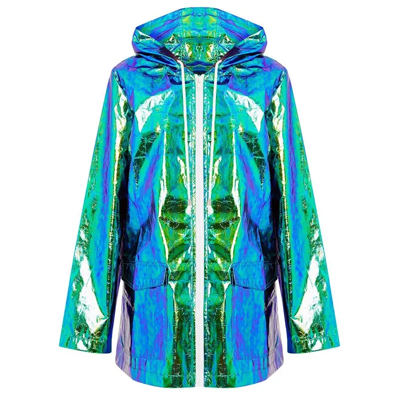 High Shine Raincoat Hooded Neckline Plastic Pvc Woman Waterproof Zipper ...