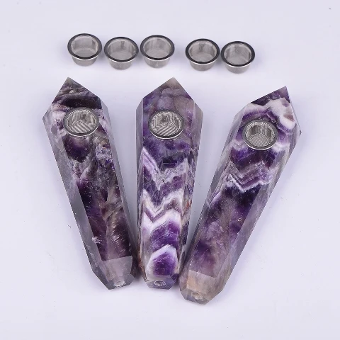

Wholesale Natural Dream Amethyst Quartz Cure Crystal Tobacco Crystal Smoking Pipe, Purple