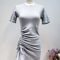 

Summer dress 2019 new style sexy short sexy mini irregular folding Midi slim t shirt dress women causal stretchy dress