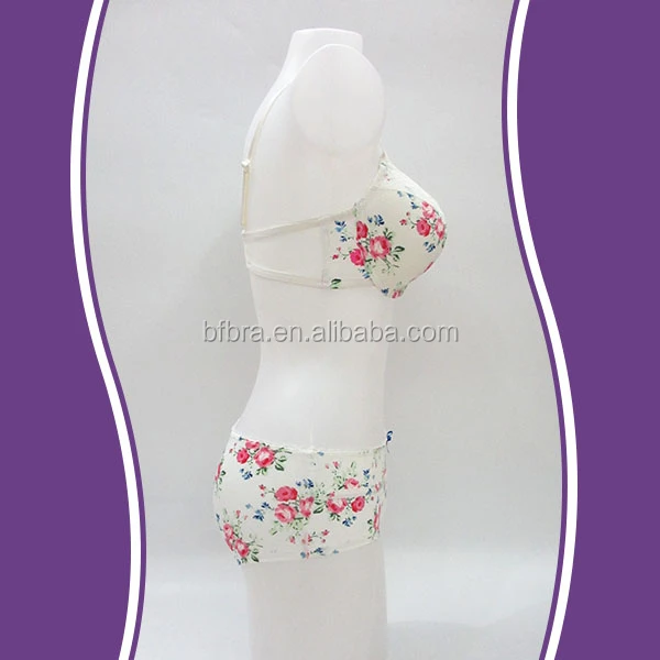 
New fashion young girls flower print push up sexy women panties and bra 
