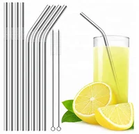 

215*6mm Colored metal drinking stainless steel straws curved with brush