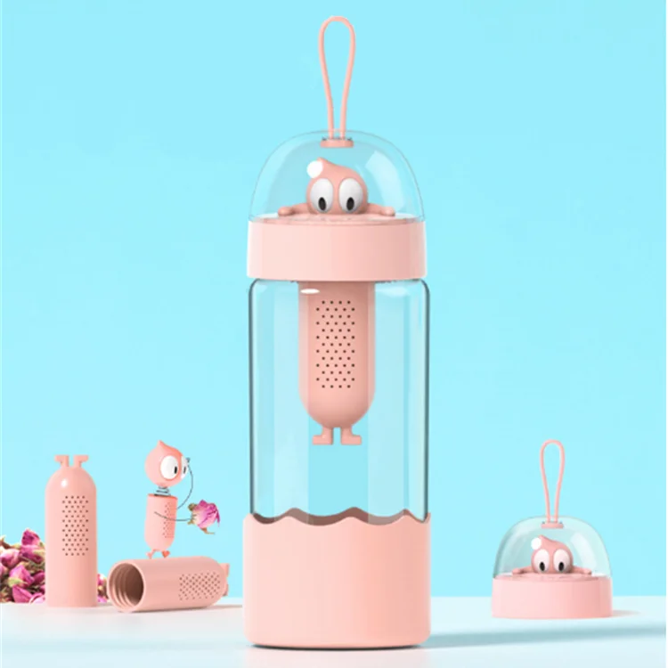 

Wholesale Cute Cartoon Portable Leak Proof Borosilicate Glass Child Water Bottle With Tea Infuser, Pink, green,blue,purple