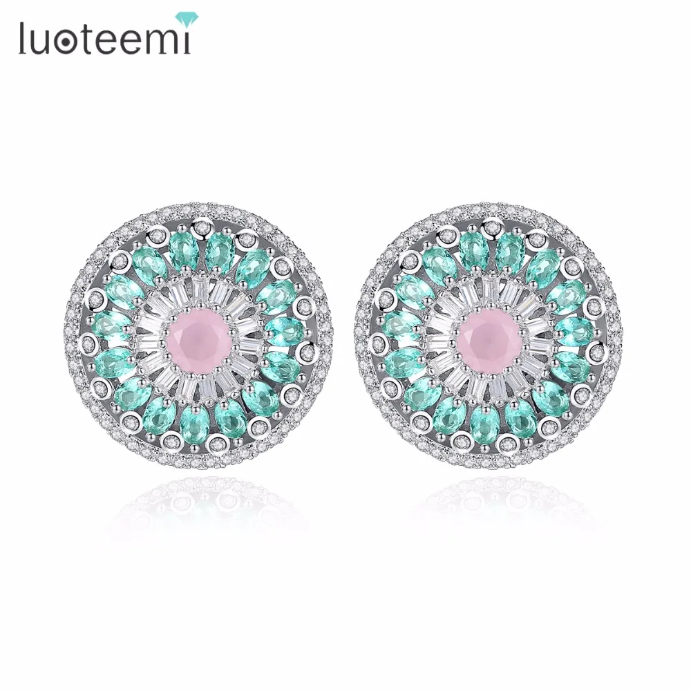 

LUOTEEMI Wholesale Korean Style Circle Fancy Stud Earring Mounting Colorful CZ Crystal For Women Valentine's Day Gift