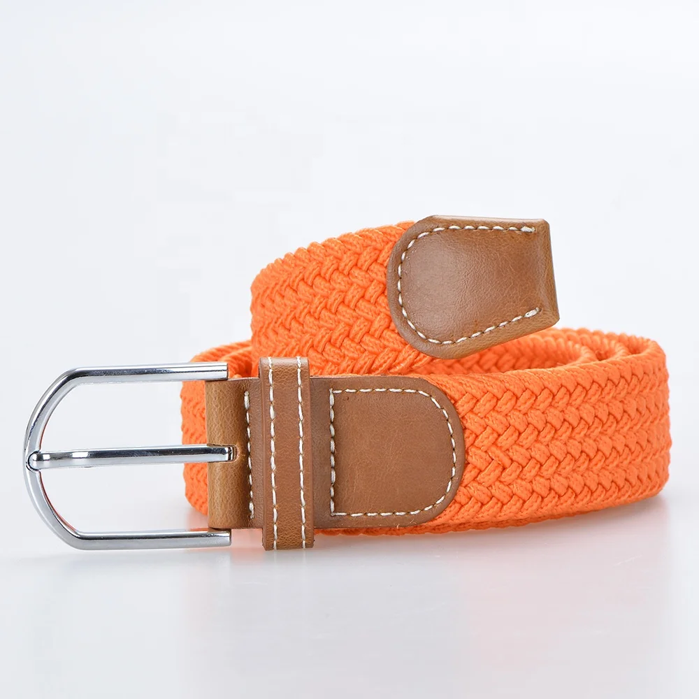 
fashion custom Rose red elastic braided stretch woven belts with alloy buckle 