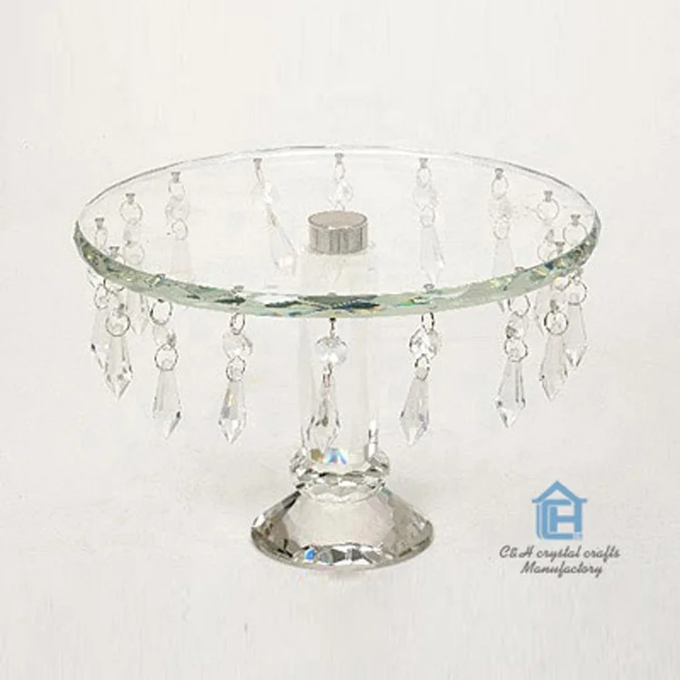 Pujiang Handmade Crystal Cake Stand With Hanging Crystals Wedding