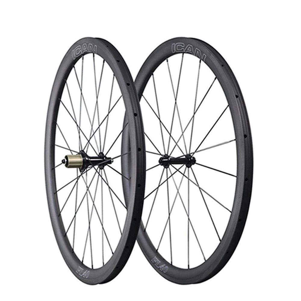 

ICAN Aero 40mm Carbon Wheels 700c Clincher Tubeless Ready for Road Bike With R13 hub CN spokes 20 24 holes