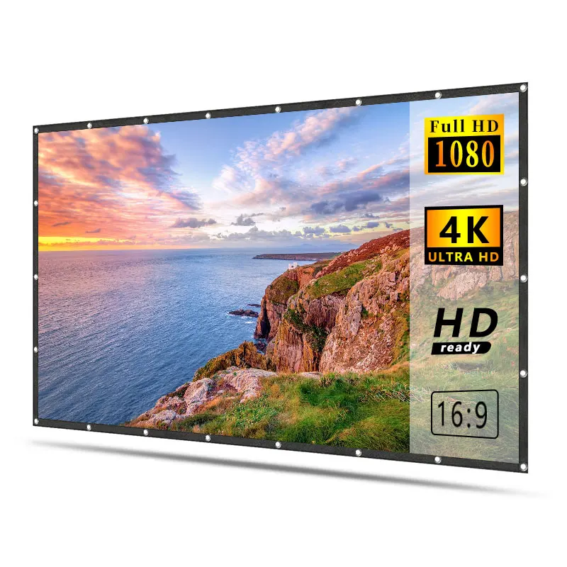 

4k simple hanging Anti-crease display Flexible portable Projector Screen, White