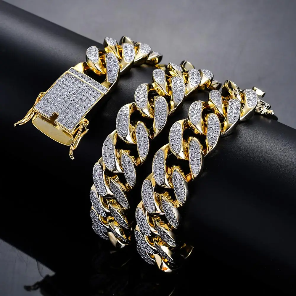 18mm width 18inch 22inch Iced out Bling bling Copper Cuban Chain Hip Hop micro pave Chain Necklace Jewelry for men CN050
