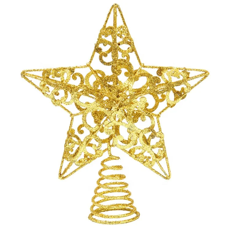 

10 Inches Metal Glittered Christmas Tree Topper Star Treetop Decoration for Christmas Home Decoration