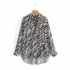 Z30774A Fashion new style women zebra print lapel long sleeve shirt