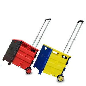 Image of Woka Home Plastic Foldable Trolley Cart Portable Supermarket Shopping Cart with Hand Push Wheels and Lid Small Size