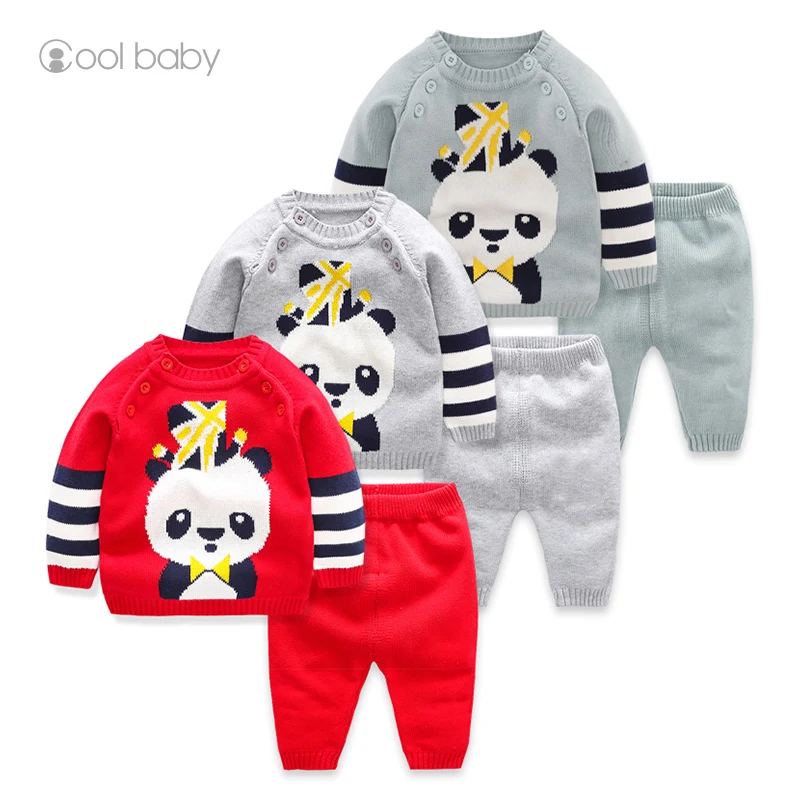 

2018 Autumn/Winter new version cartoon panda pattern pullover baby knitted sweater set, N/a
