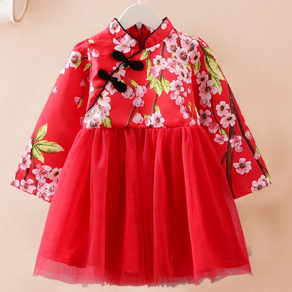 

baby Korean version autumn clothing 2017 new kids wear cheongsam children princess skirt Girls party dress, Picture