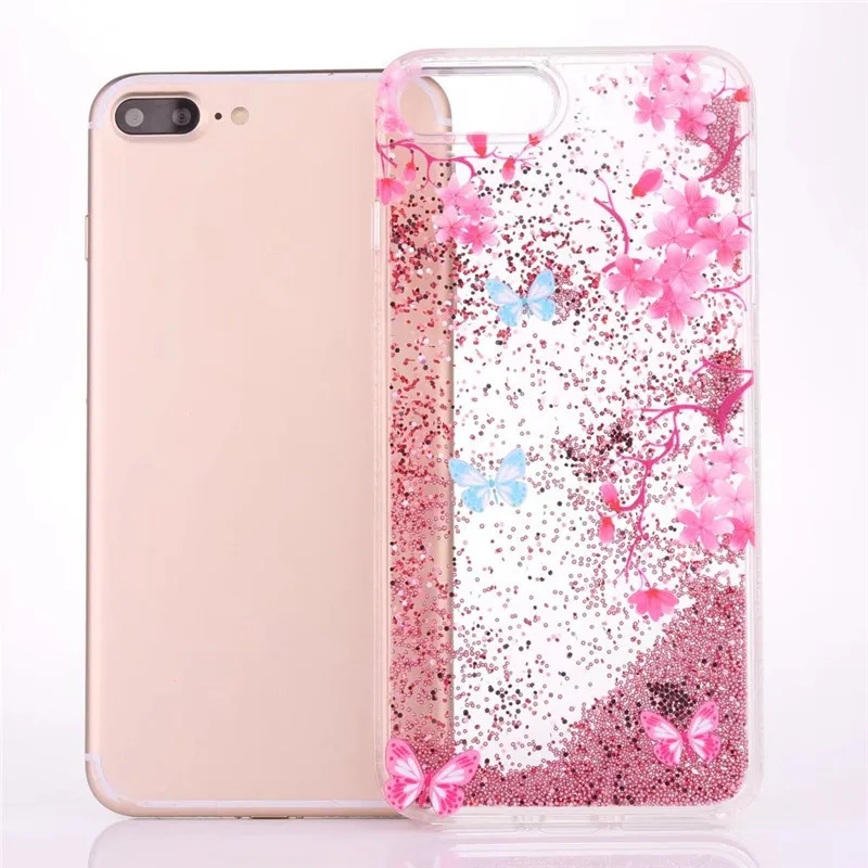 New Arrival Retro Style Flower Butterfly Glitter Bead Liquid Phone Case