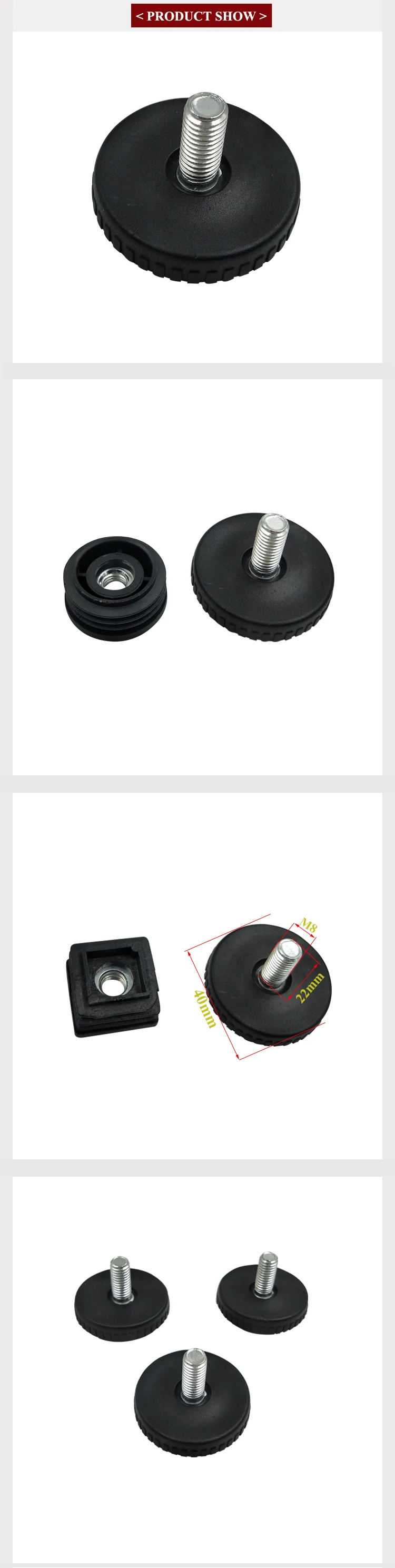 M8 Round Black Plastic Furniture Glide Table Leveling Feets