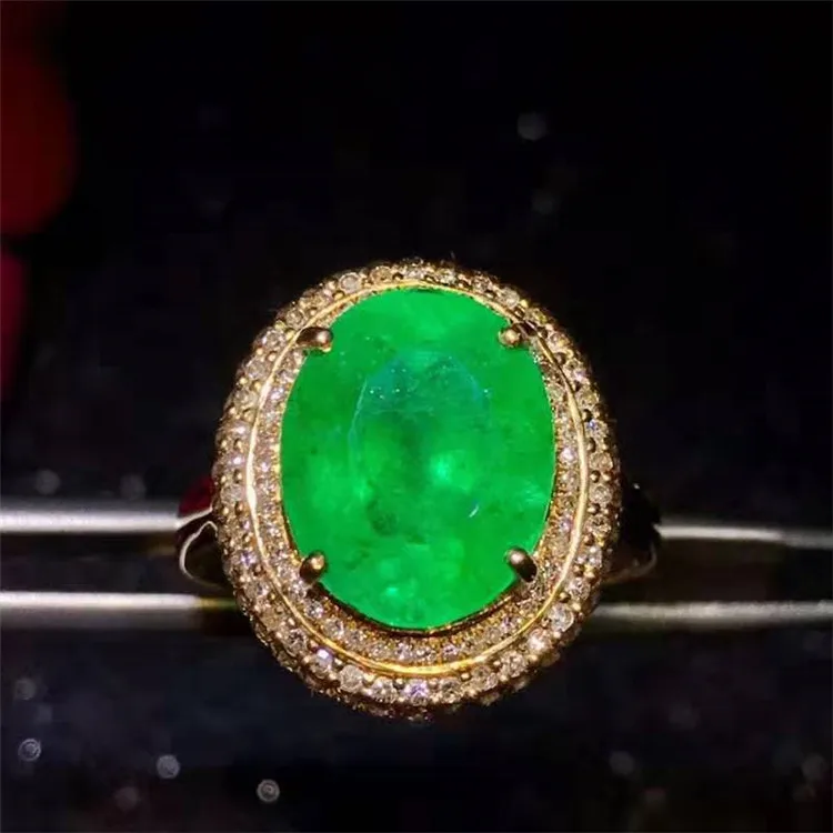 

hot sale minimalist gemstone jewelry with diamond 18k gold 5.7ct Colombia natural green emerald ring for women