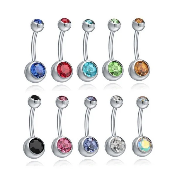 

Wholesale Double Navel Body Pierced Jewelry Surgical Titanium Button Diamond Gold Belly Ring