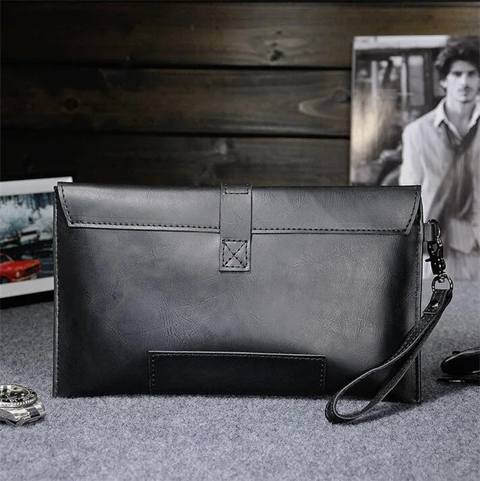 Wholesale  personality design vintage crazy horse leather wristlet handbag men's clutch bag