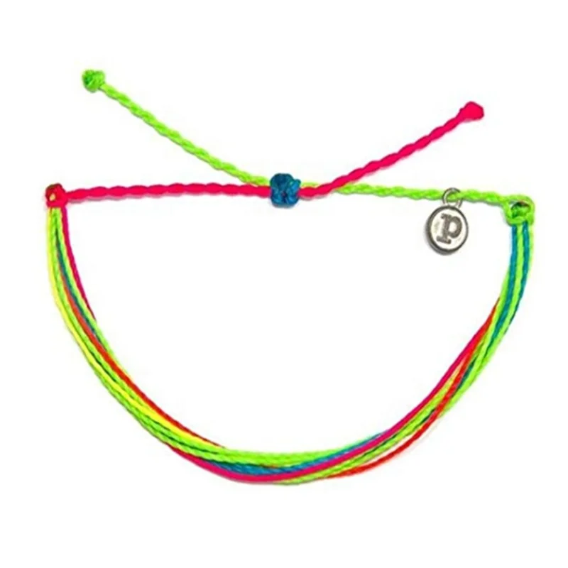 

Color Wax Coated Polyester Slip Knot Bracelets Custom logo custom color Stainless steel pendant Wax rope woven bracelets, Black, brown, red, blue, green....