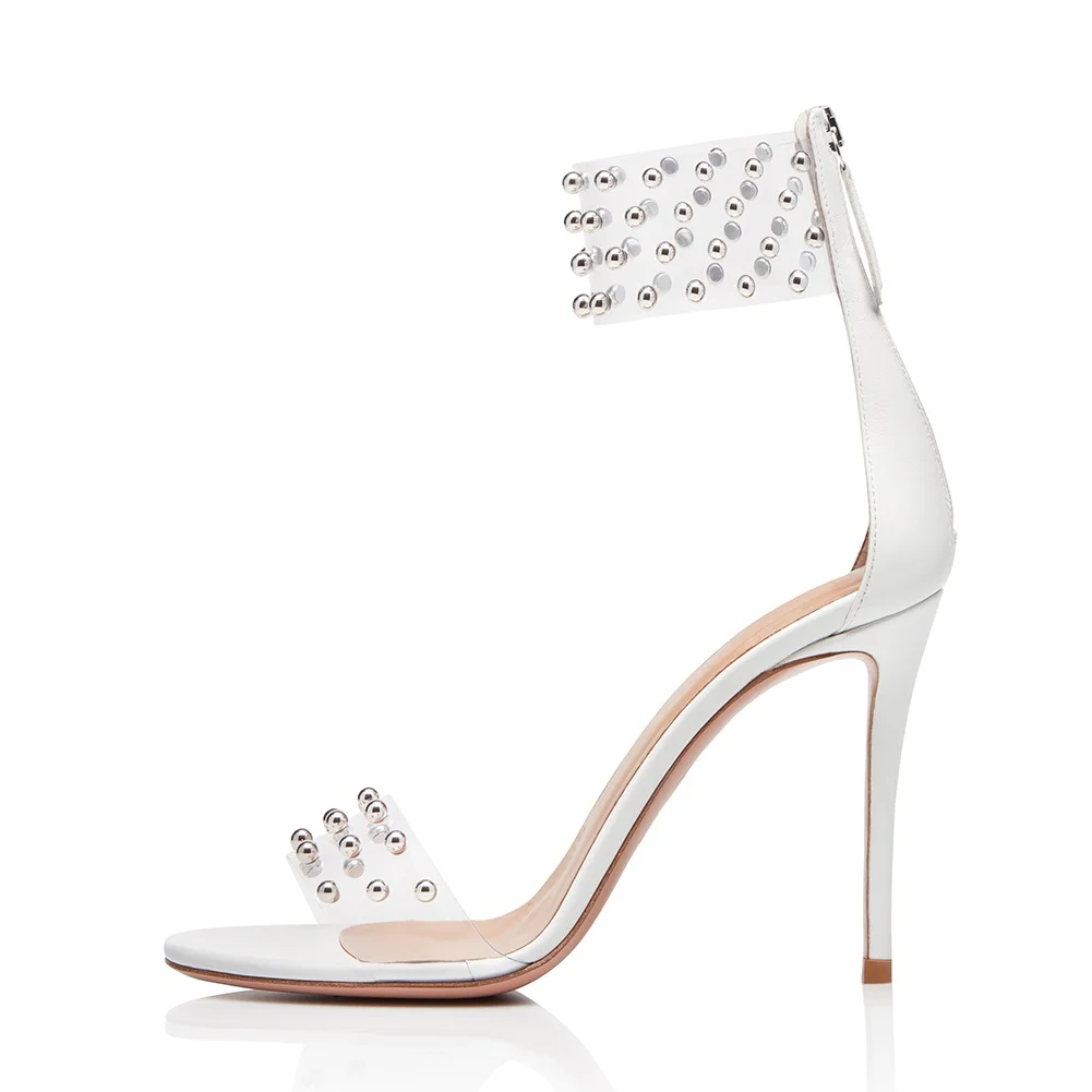 

Big Size Sexy Studs Ladies Summer Shoes Party Evening Dress Heels 2018 Studded High Heel Transparent PVC Clear Sandals Women, White, black