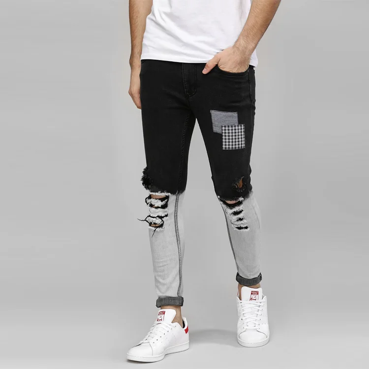 Yihao bulk wholesale color skinny ripped men black denim jeans