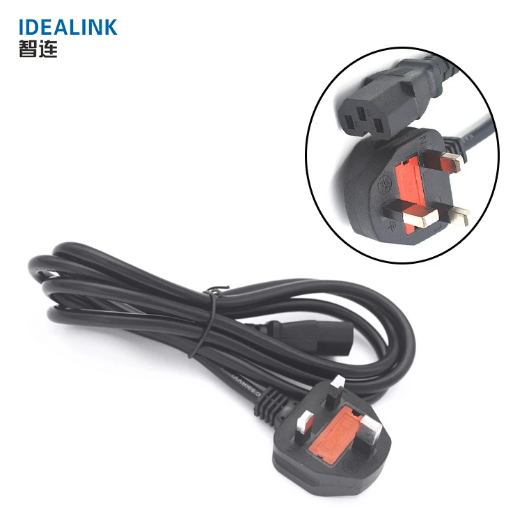 Custom promotional black 3 pin uk plug British standard computer power cord cable