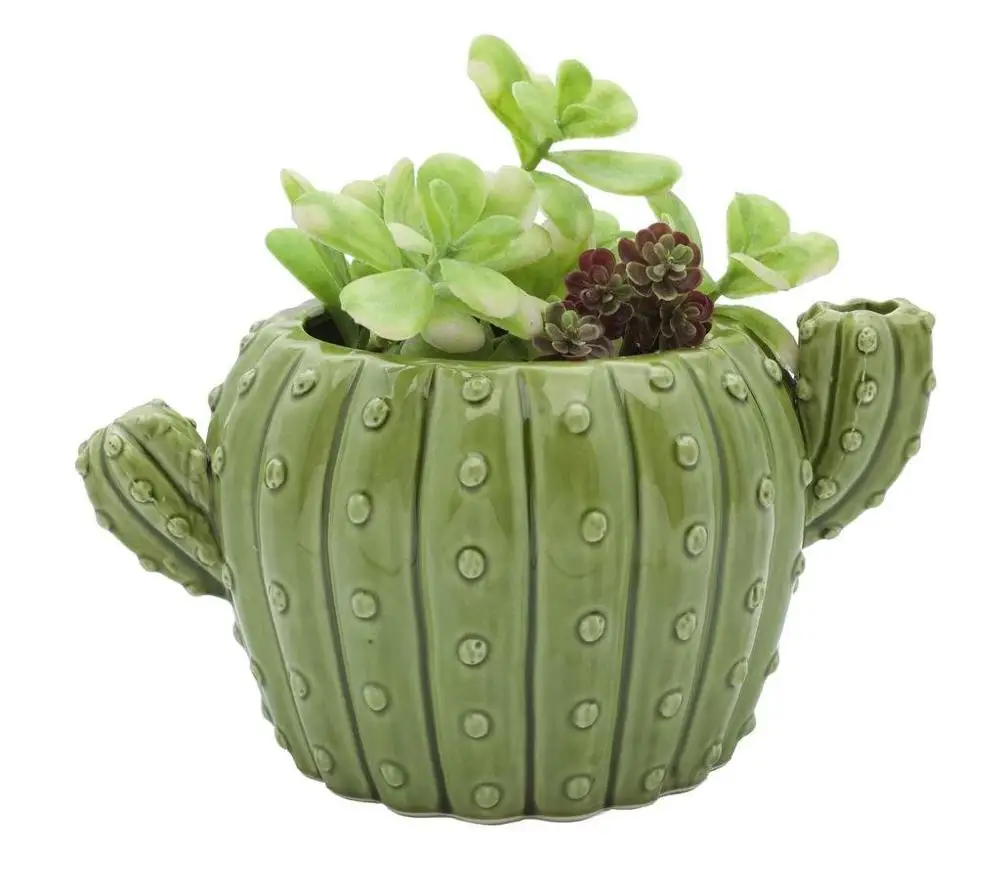 

indoor and outdoor Streamline Cactus Shaped Ceramic Flower Planter Pot decoration for desktop garden window, Green
