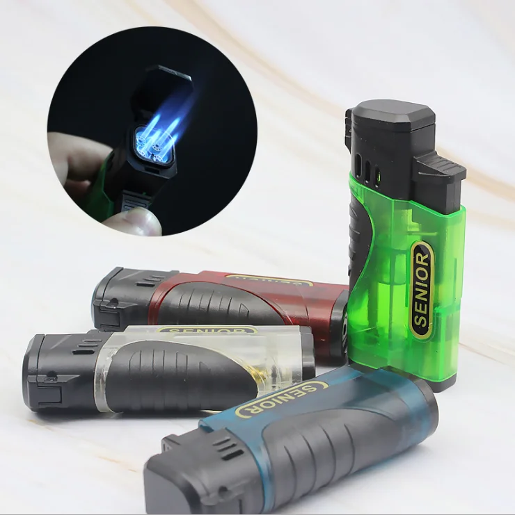 Quad flame cigar torch lighter with CR cigar puncher