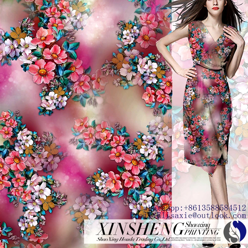 Digital Print Polyester Satin Fabric Similar To Pure Silk For Women
