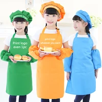 

Children child Kids Apron Sleeves Hat Set Big Kitchen Baking Painting Cooking Craft Art Bib Apron 9 Colors Print Logo