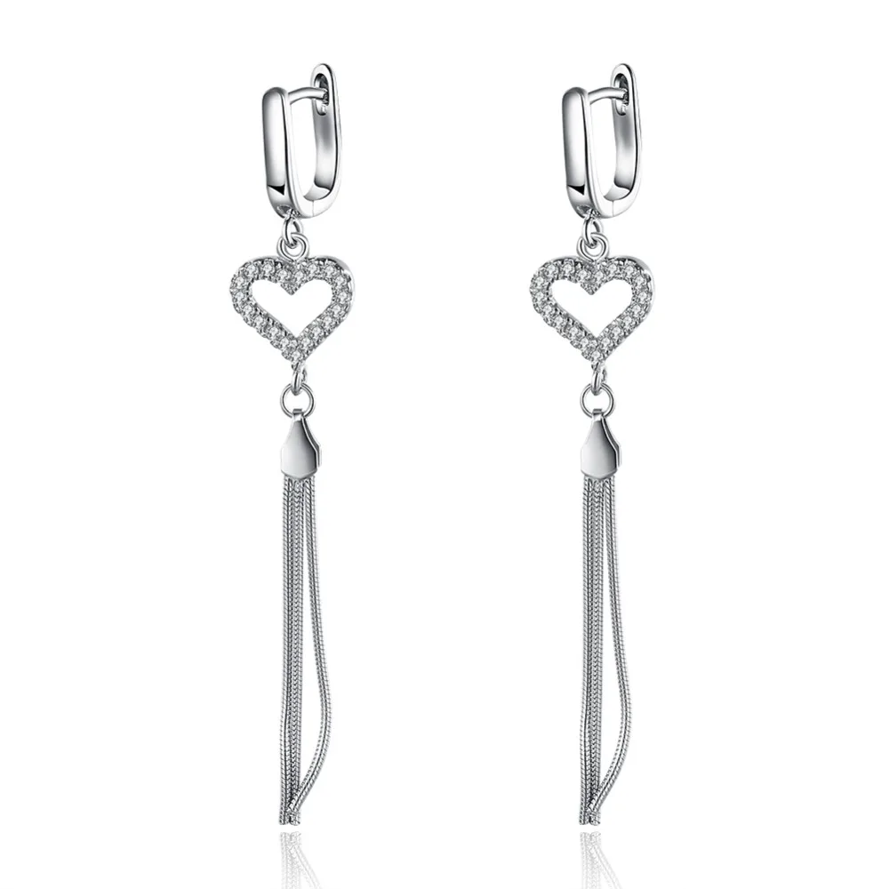 

hot sale long Heart earrings fashion silver jewellery 925 sterling nice white zircon stone earrings, Picture