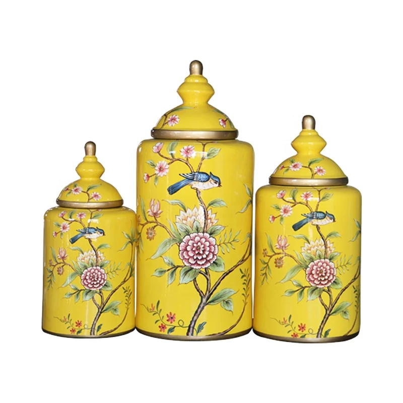 

Flower and bird ceramic candy jar , American rural style decorative flower arrangements
