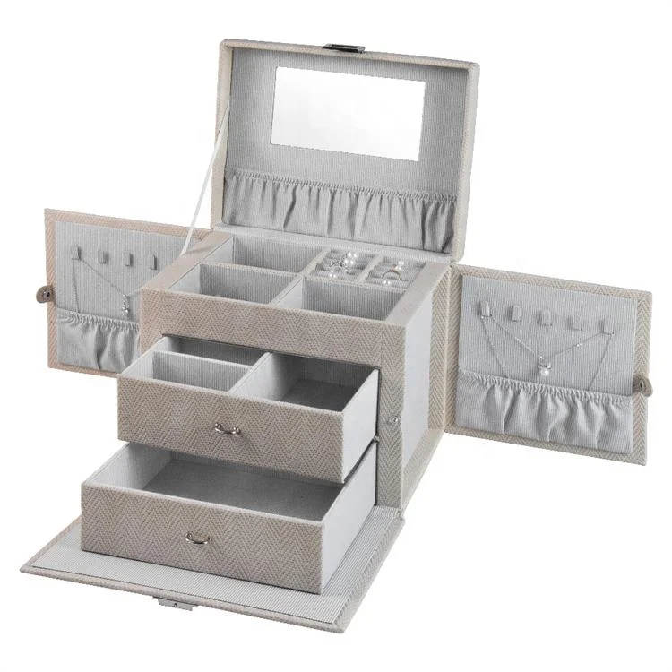 

Beige jewelry organizer for women pu leather jewelry box