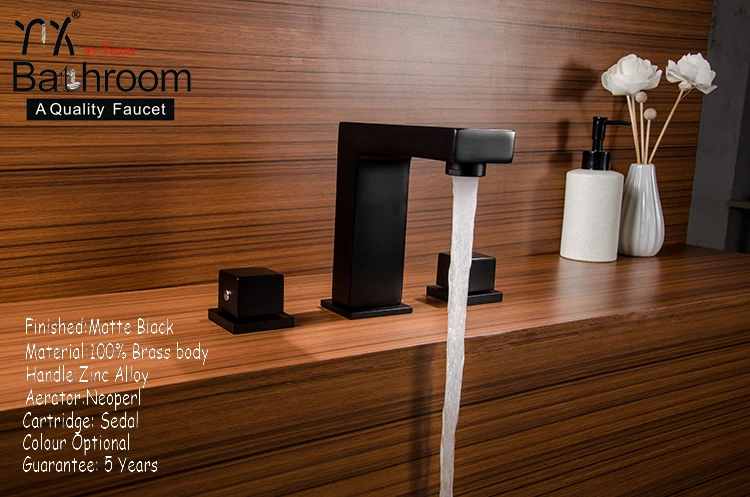 Square columns Long neck faucet Deck mounted dual handle with three hole waterfall matte black Basin bathtub dual-use faucet