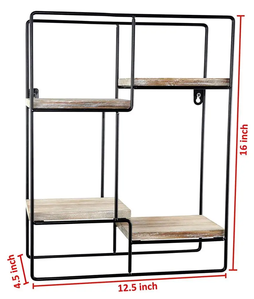 
Spiretro Wall Mount Rectangle Metal Floating Shelf, Storage Rack, Rustic Torched Wood with Espresso Modern Bracket to Organize D 