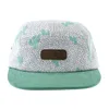 Custom Green And White Printed Cute Leather Patch Kids 5 Panel Hat Cap Plain