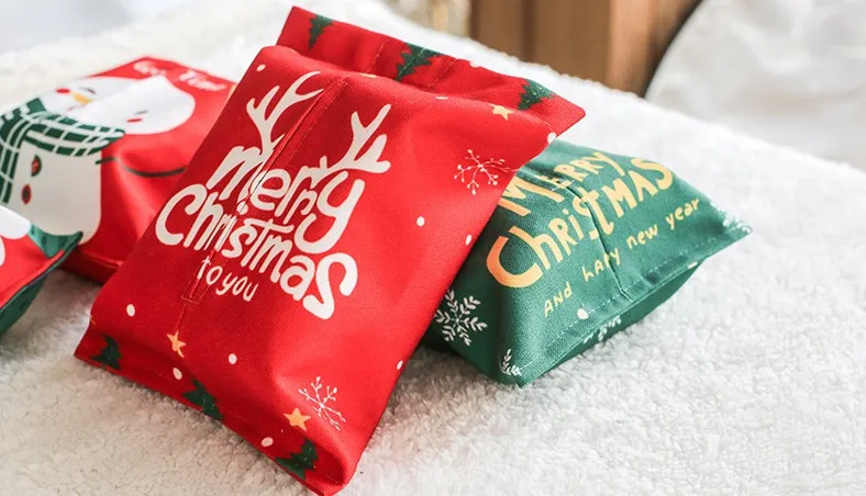 Factory custom full version printing Christmas special cotton and linen tissue box with stock sample supply