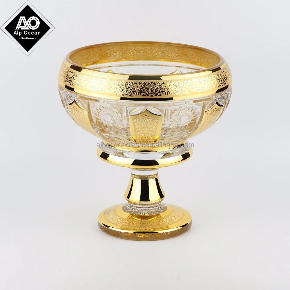 Small Size Golden Footed Glass Bowl With Bohemia Design For Home