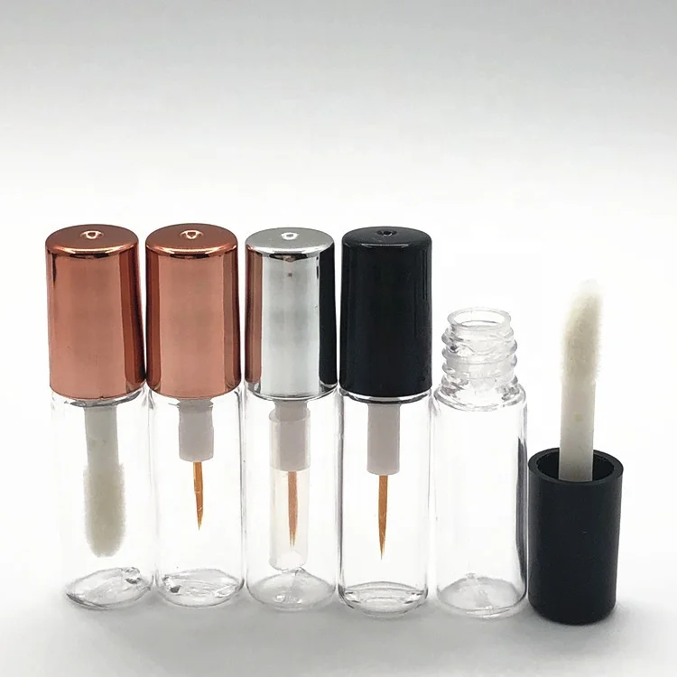
1.2ml 1.5ml 3ml 5ml 8ml 10ml rose gold empty plastic cosmetic packaging Small Mini lip gloss tube with brush 