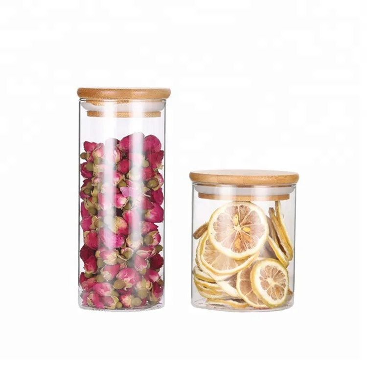 
Glass Storage Jars Coffee Bean Kitchen Food Container with Natural High Grade Bamboo Lid and Silicone Seal Ring 