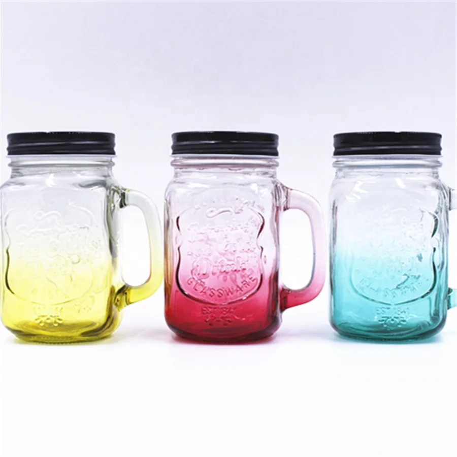 Stocked manufacturer sale 16.5oz custom made embossed logo 480ml  wide mouth glass mason jars with metal lid stem