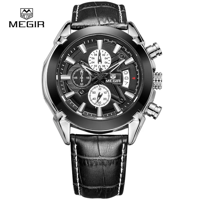 

Top Famous Brand Watches Luxury 6 Hands Quartz Clock Waterproof Fashion Business Leather Military Men's Megir Chronograph Watch