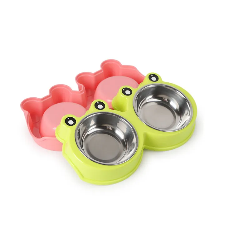 

JY250 hot sale lovely frog removable pet dog bowl with non slip mat, Pink yellow blue