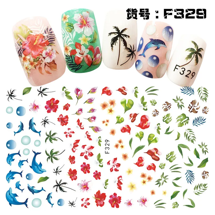 

Hot Sale ! Summer Cool design beautiful design for Girls flowers 2D Summer Nail sticker, Colorful