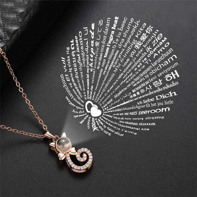 

Wholesale Women Latest Fashion Necklaces Jewelry Crystal Projection 100 Language Love Animal Cat Gold Initial Necklace, As show