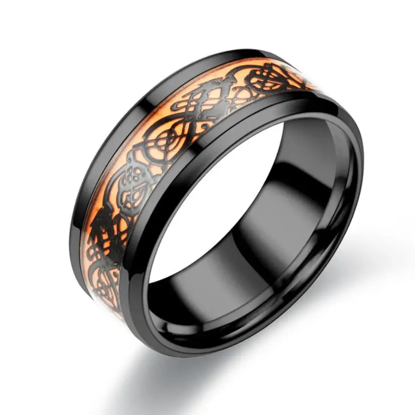 

New luminous fluorescent ring dragon dragon dragon plate stainless steel ring