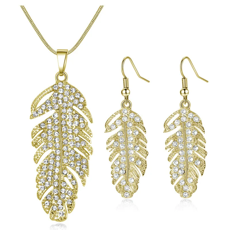 

New product personalized style luxury imitation jewelry set Bohemia leaf shape AAA zircon jewelry set