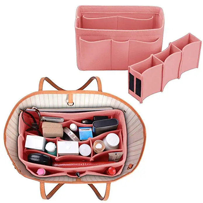 

Large Capacity Organizer Bag travel toiletry bag Felt Handbag Organizer, Pink